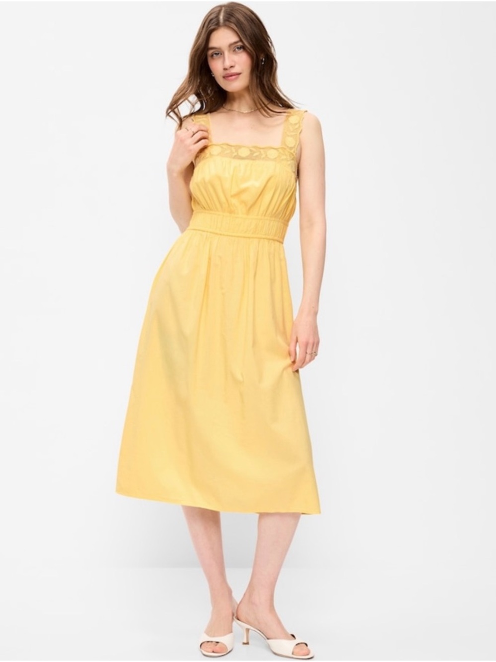 Old Navy Yellow Coquette Cottagecore Smocked Midi Dress